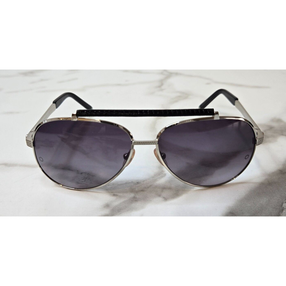 Montblanc MB 454S 16B Purple Polarized Silver Black Frame Aviator Sunglasses
